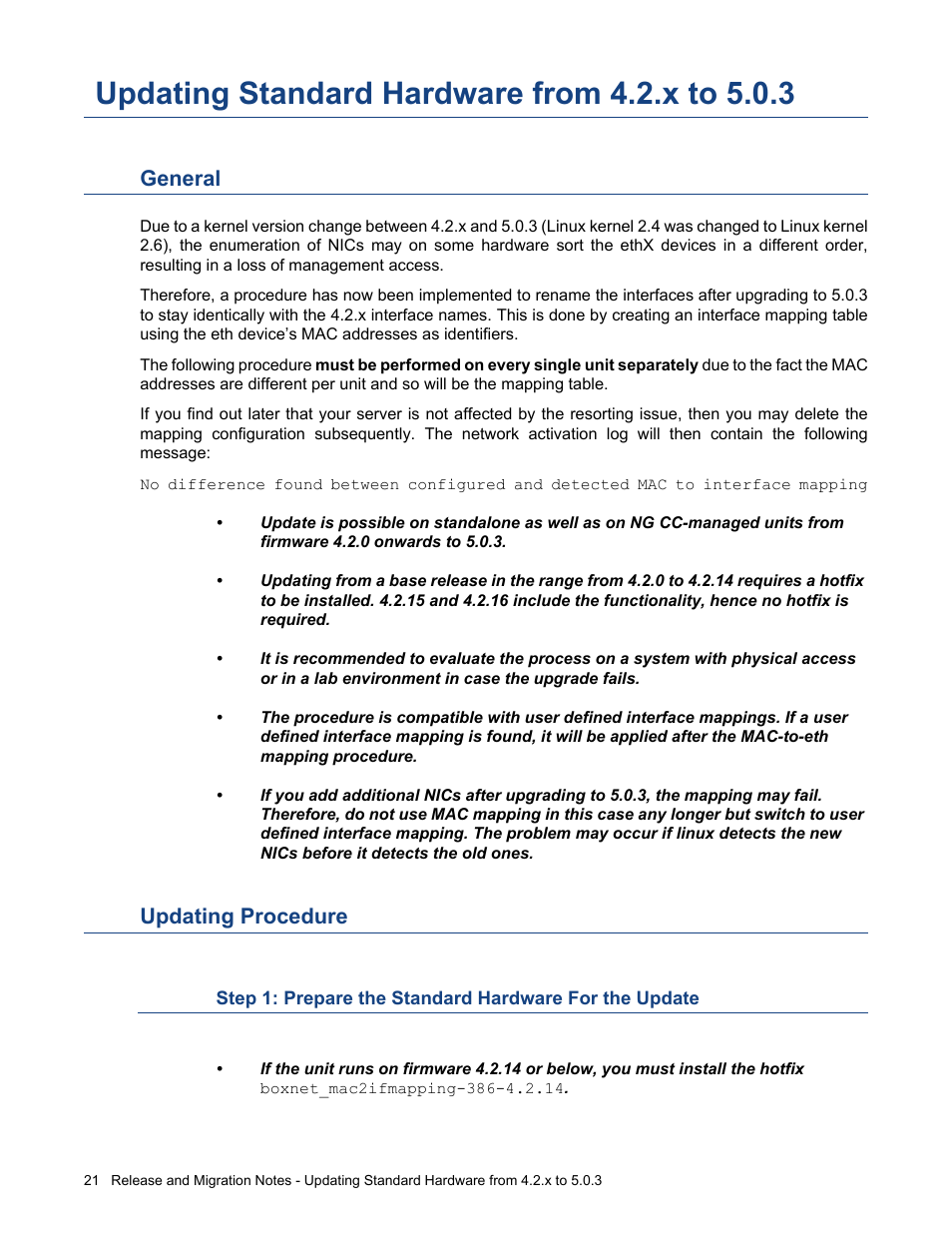 Updating standard hardware from 4.2.x to 5.0.3, General, Updating procedure | General updating procedure | Barracuda Networks NG FIREWALL 5.0.3 User Manual | Page 21 / 24