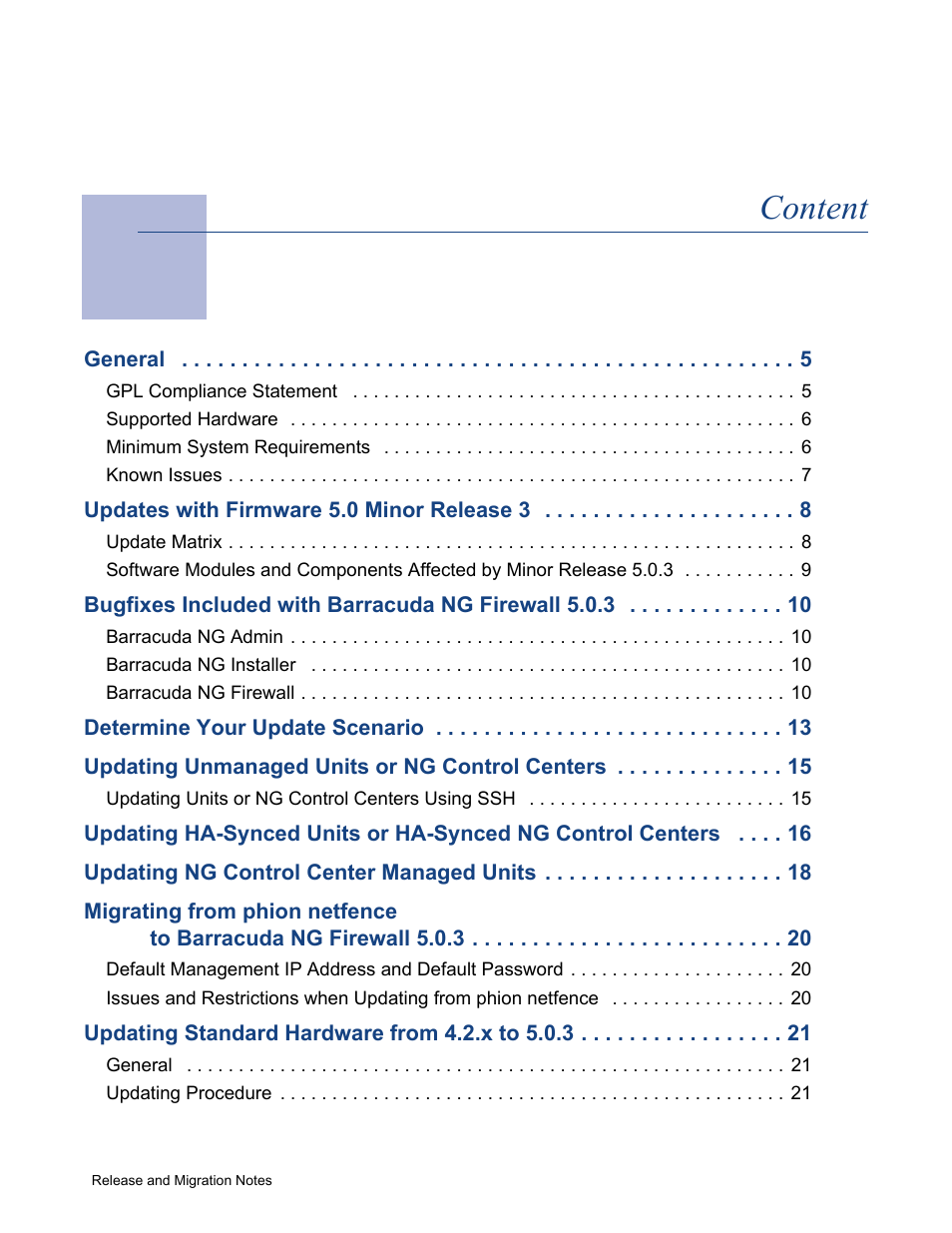 Content | Barracuda Networks NG FIREWALL 5.0.3 User Manual | Page 3 / 24