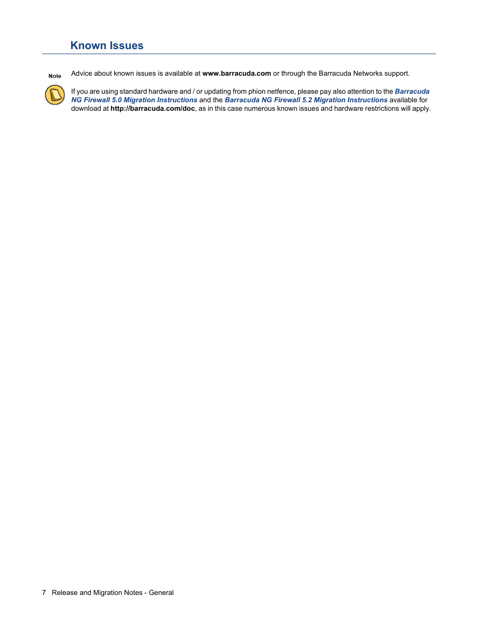 Known issues | Barracuda Networks NG FIREWALL 5.0.3 User Manual | Page 7 / 24