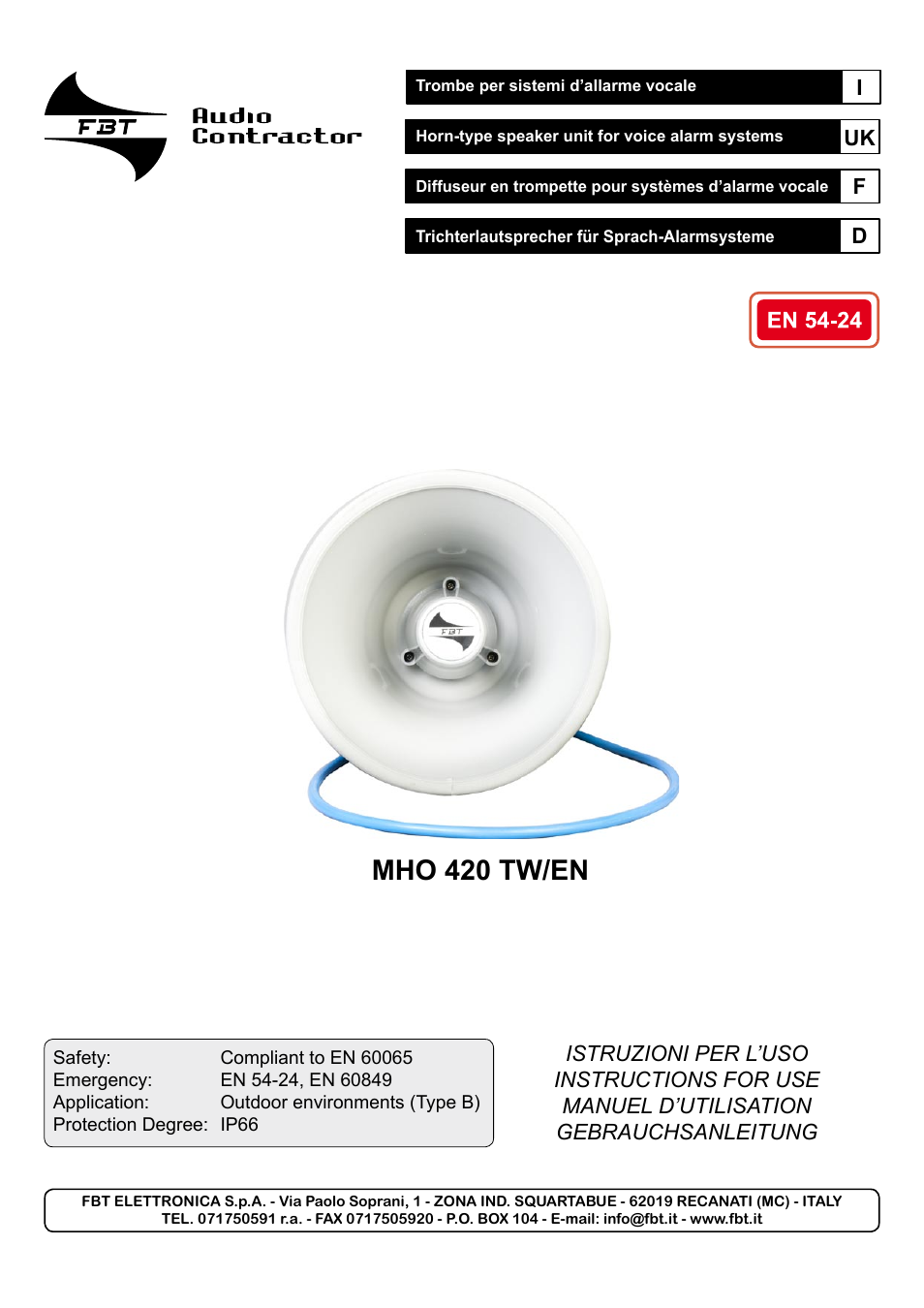 FBT MHO 420 EN User Manual | 8 pages