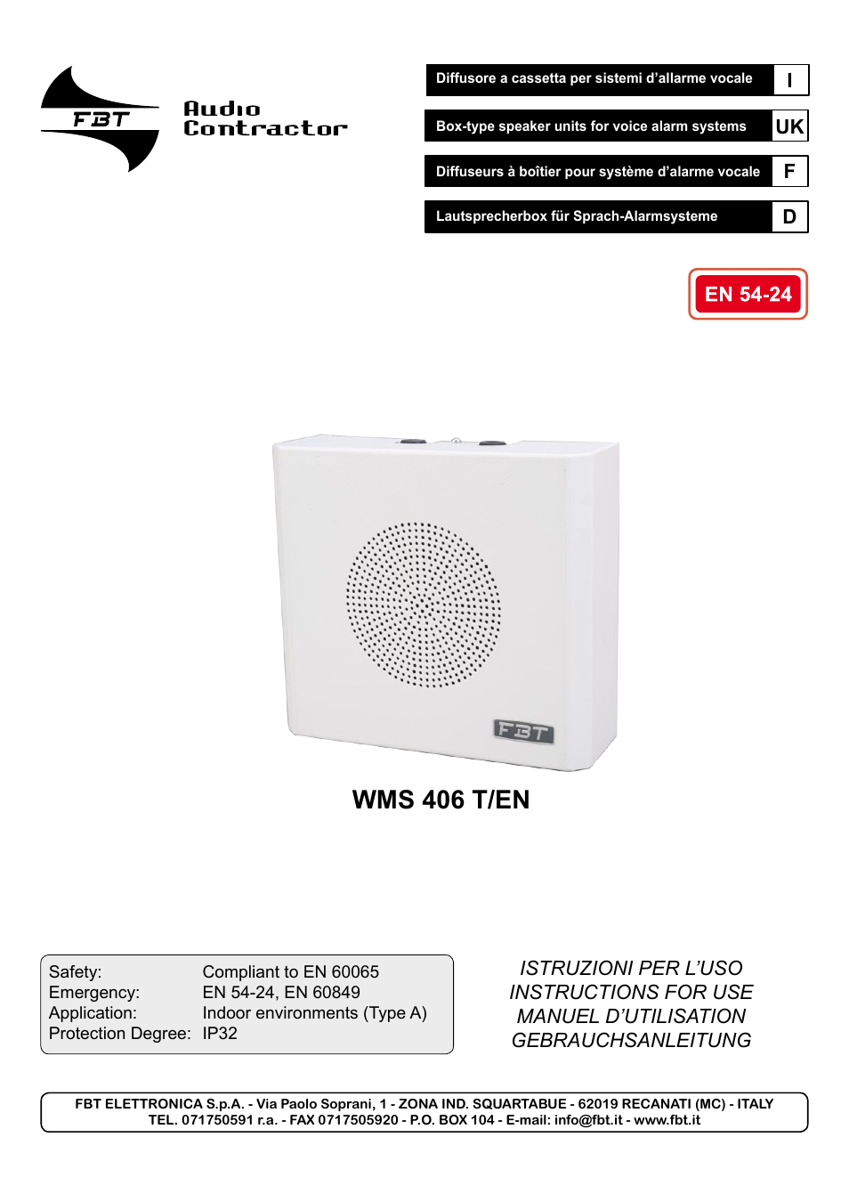 FBT WMS 406 EN User Manual | 8 pages