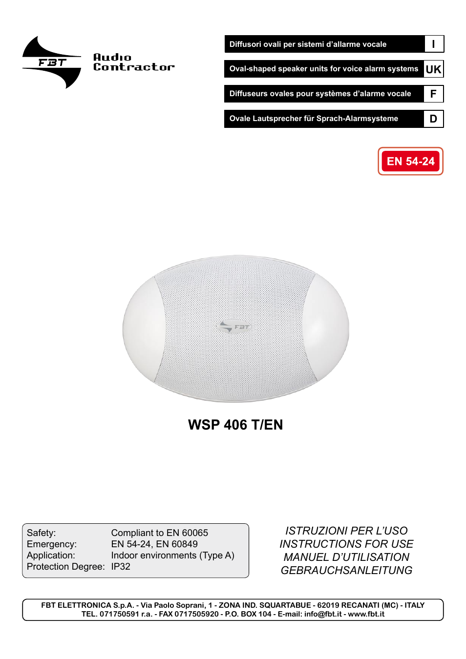FBT WSP 406 EN User Manual | 8 pages