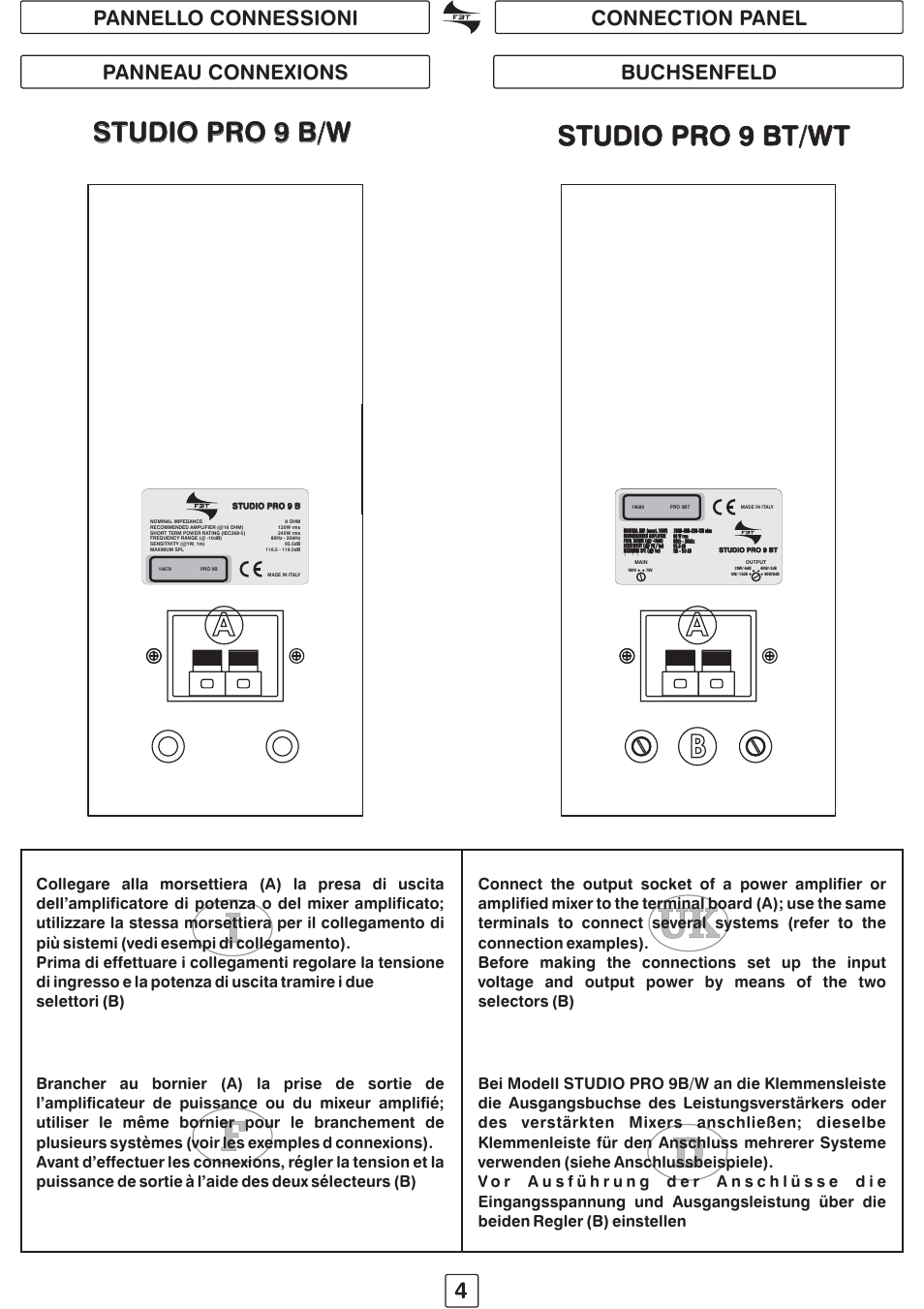 Uk i f d, Studio pro 9 b/w, Studio pro 9 bt/wt | FBT STUDIO pro91 User Manual | Page 6 / 16