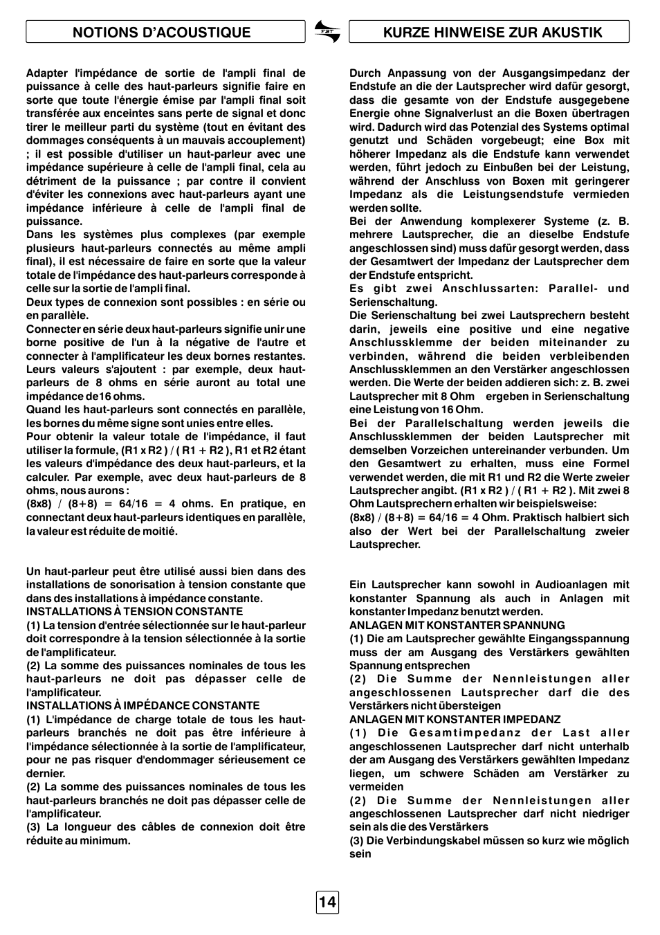 Notions d’acoustique kurze hinweise zur akustik | FBT STUDIO pro141 User Manual | Page 16 / 16