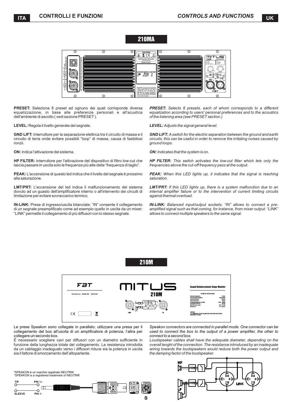 210ma, Controlli e funzioni ita uk controls and functions, 210m | FBT MITUS User Manual | Page 11 / 88