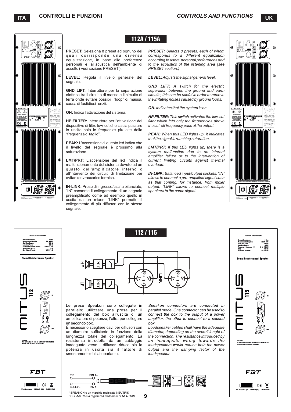 Controlli e funzioni ita uk controls and functions, Lf hf, Link | FBT MITUS User Manual | Page 12 / 88