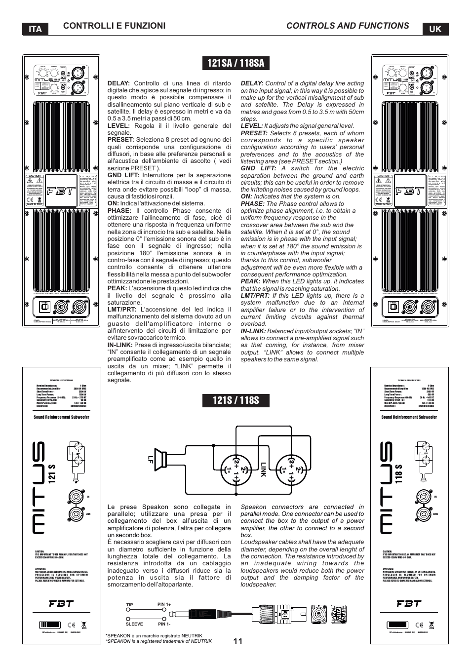 Controlli e funzioni ita uk controls and functions, 121 s, 118 s | Link l f 1 + 2+ 1 | FBT MITUS User Manual | Page 14 / 88