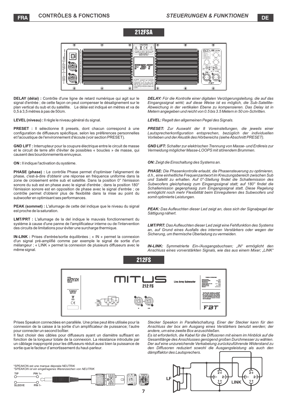 212fsa, 212fs | FBT MITUS User Manual | Page 52 / 88