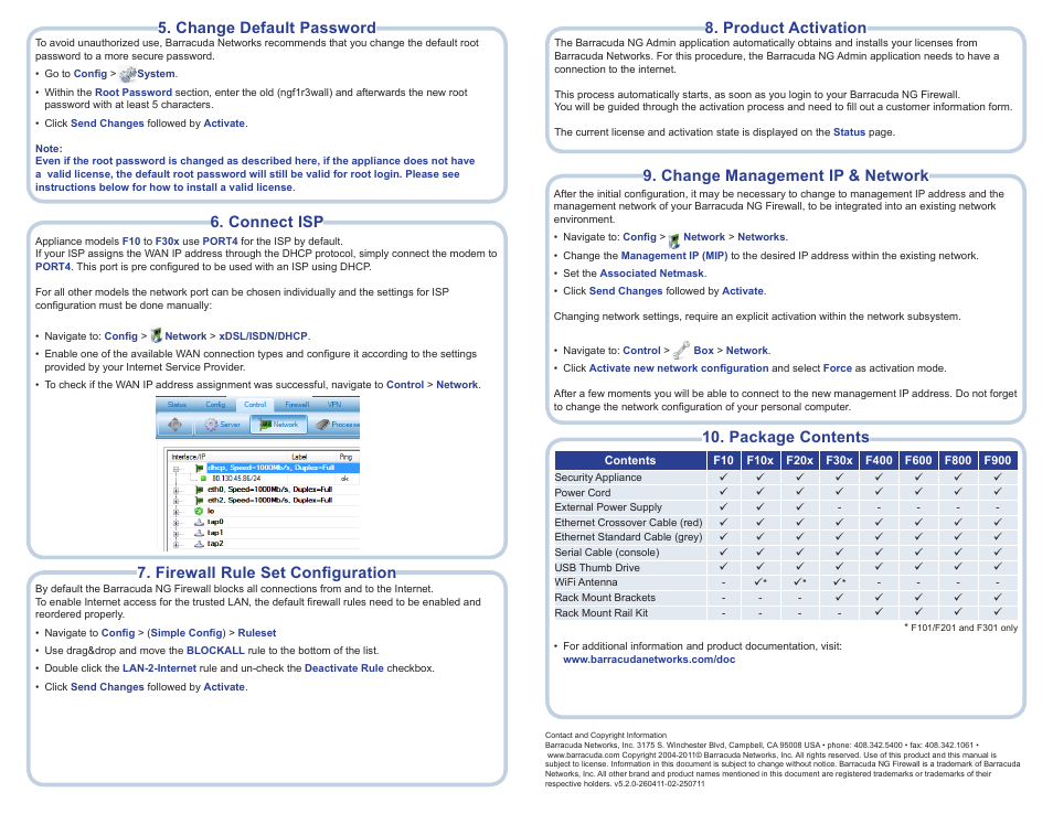 Firewall rule set configuration, Package contents | Barracuda Networks Network Hardware User Manual | Page 2 / 2