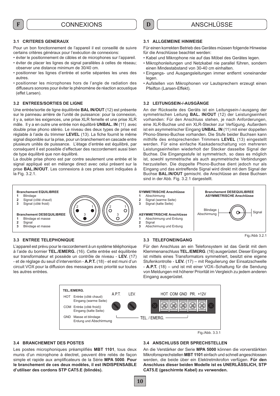 Connexions anschlüsse | FBT MPA 5480 User Manual | Page 12 / 20