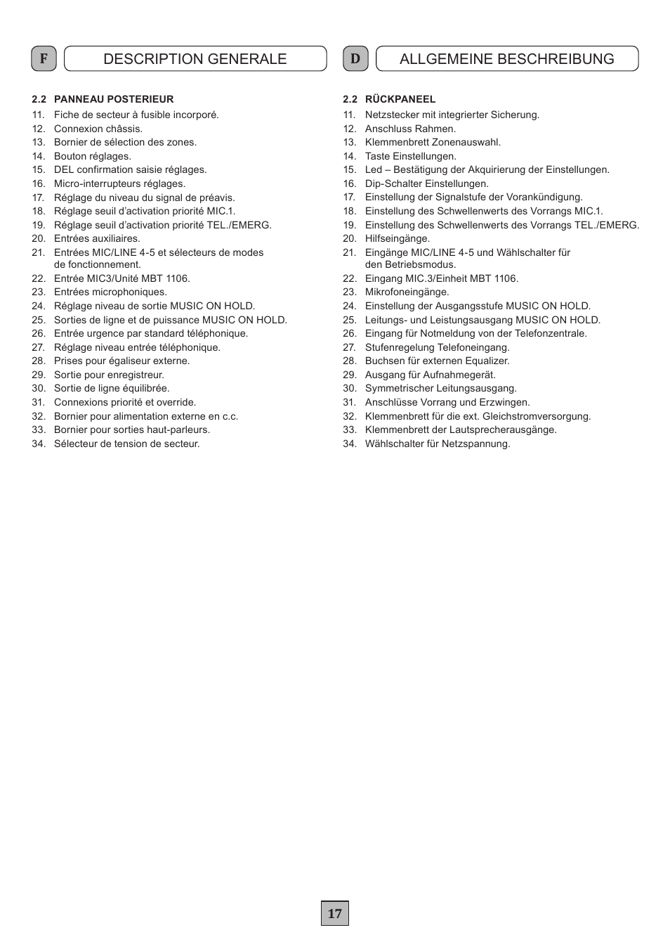 Description generale allgemeine beschreibung | FBT MXA 3240 User Manual | Page 20 / 32