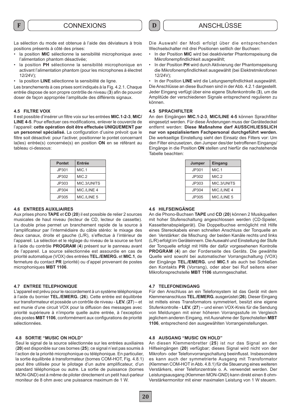 Connexions anschlüsse | FBT MXA 3240 User Manual | Page 23 / 32