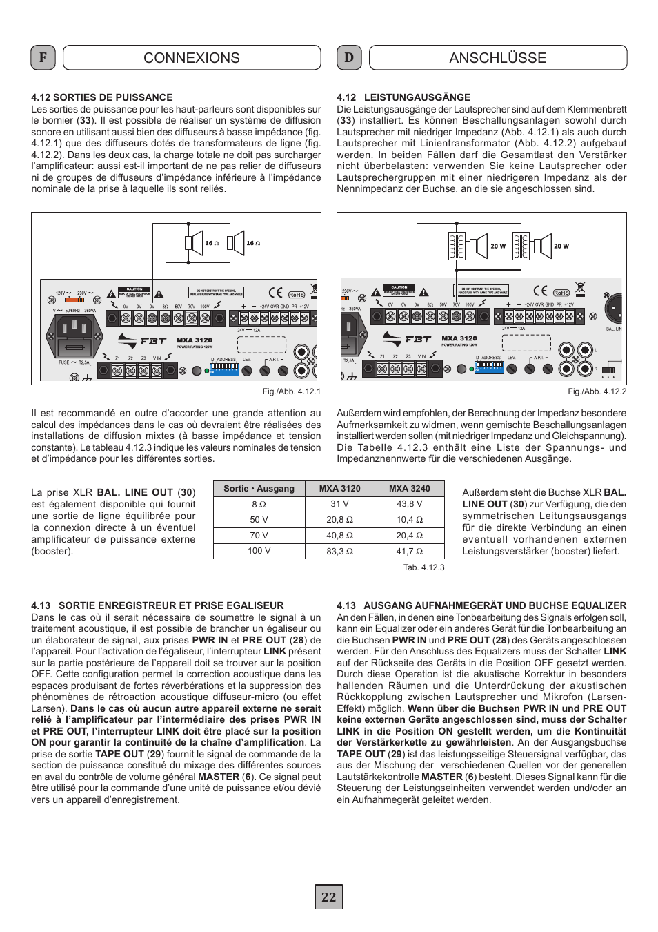 Connexions anschlüsse | FBT MXA 3240 User Manual | Page 25 / 32