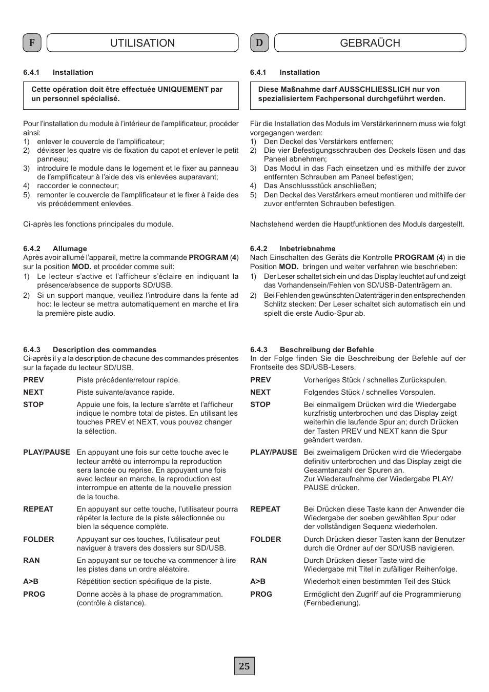 Utilisation gebraüch | FBT MXA 3240 User Manual | Page 28 / 32