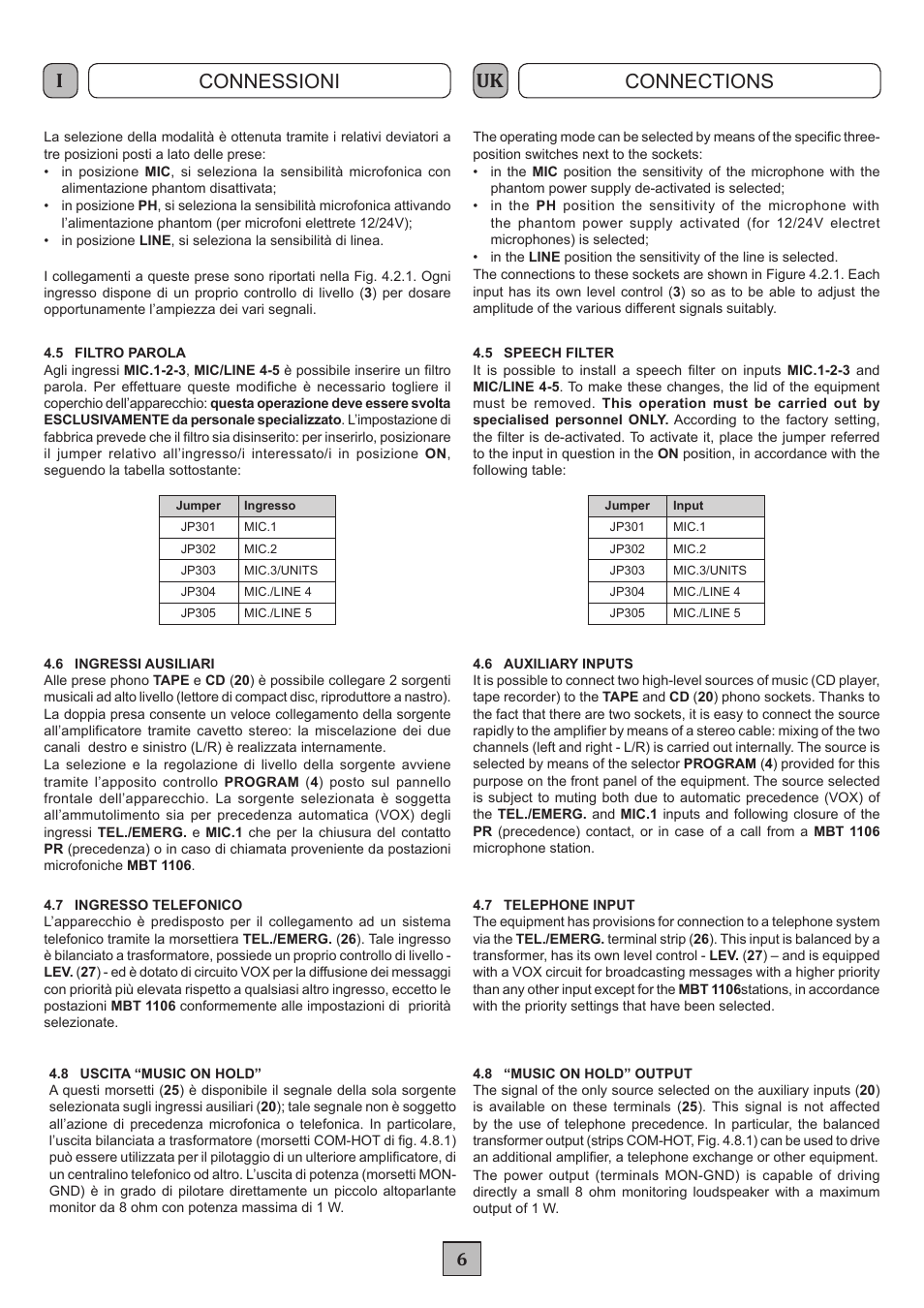 Connessioni connections | FBT MXA 3240 User Manual | Page 9 / 32