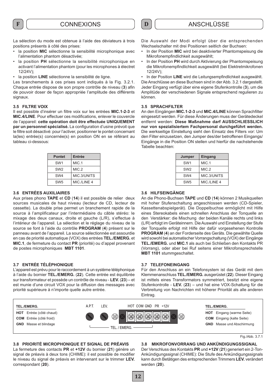 Connexions anschlüsse | FBT MXA 1120 User Manual | Page 14 / 20