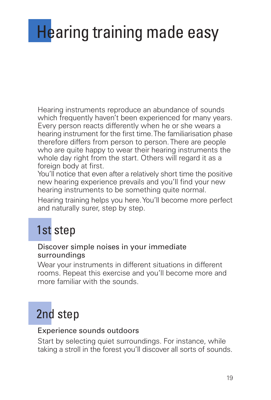 Hearing training made easy, 2nd step, 1st step | Siemens MUSIC Pro Pro IT User Manual | Page 19 / 24