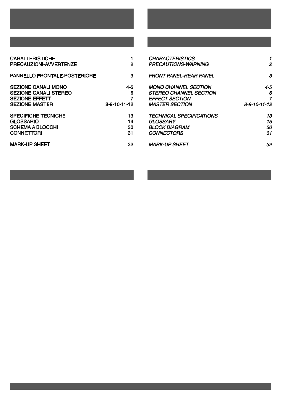 Italiano, English | FBT FORMULA 248 User Manual | Page 3 / 36