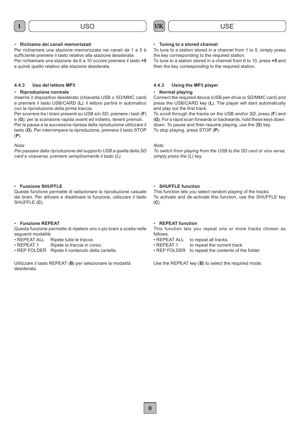 Iuk uso use | FBT MDS 1240 User Manual | Page 10 / 24