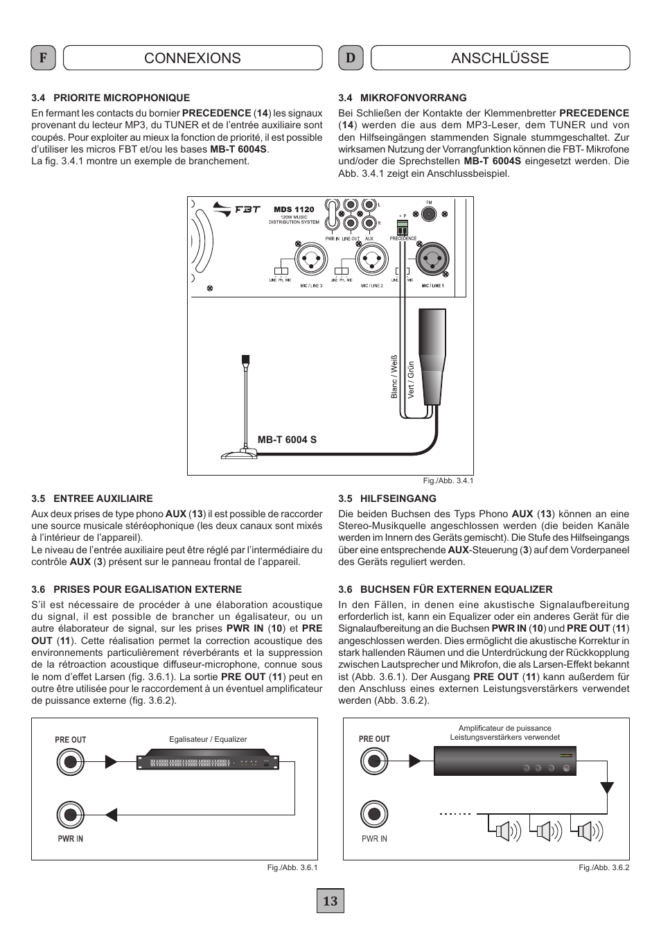Connexions anschlüsse | FBT MDS 1240 User Manual | Page 15 / 24