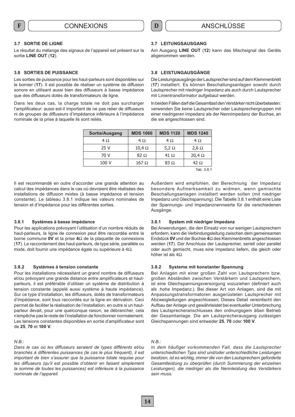 Connexions anschlüsse | FBT MDS 1240 User Manual | Page 16 / 24