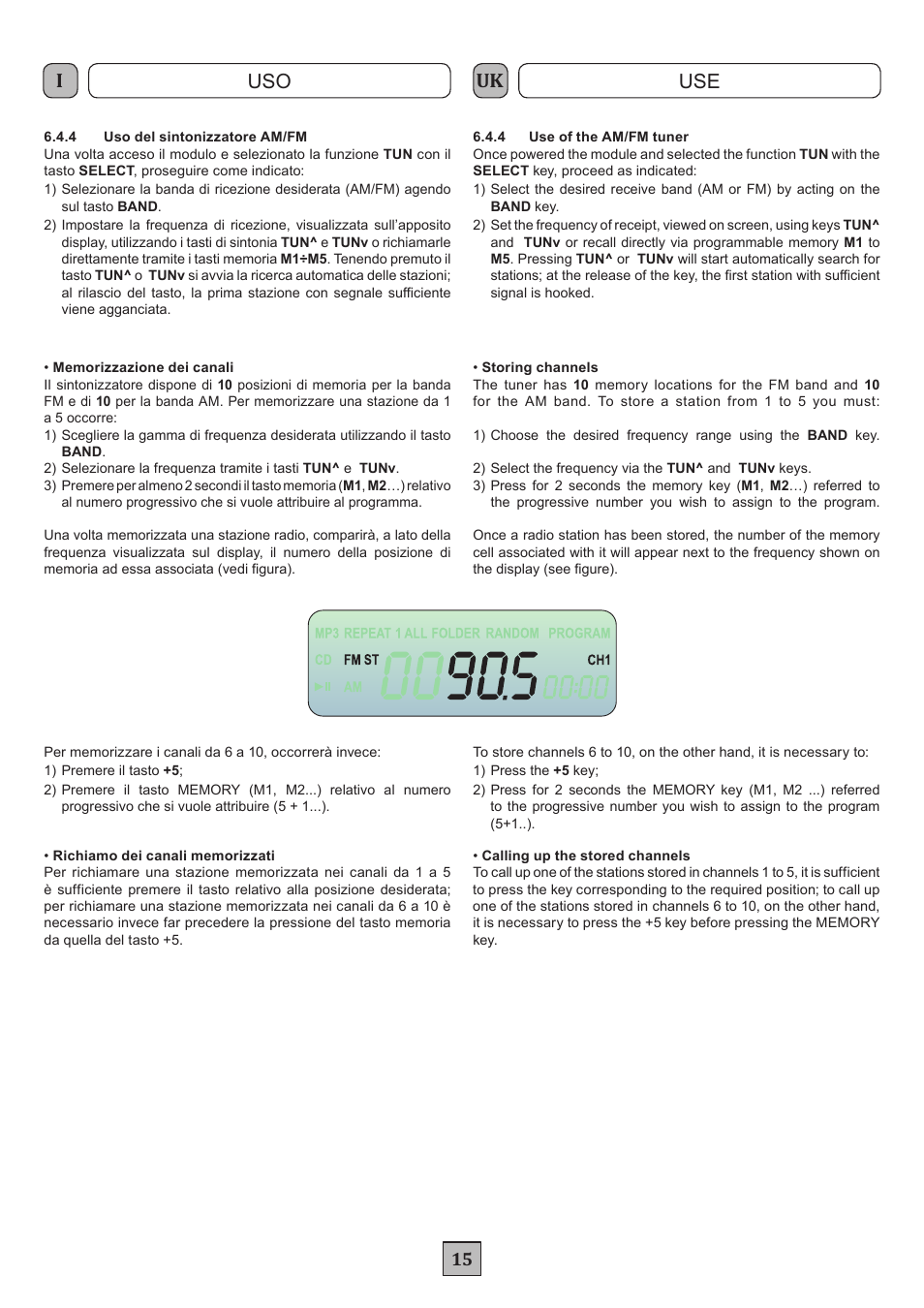 Uso use | FBT MDS 6240 User Manual | Page 18 / 40