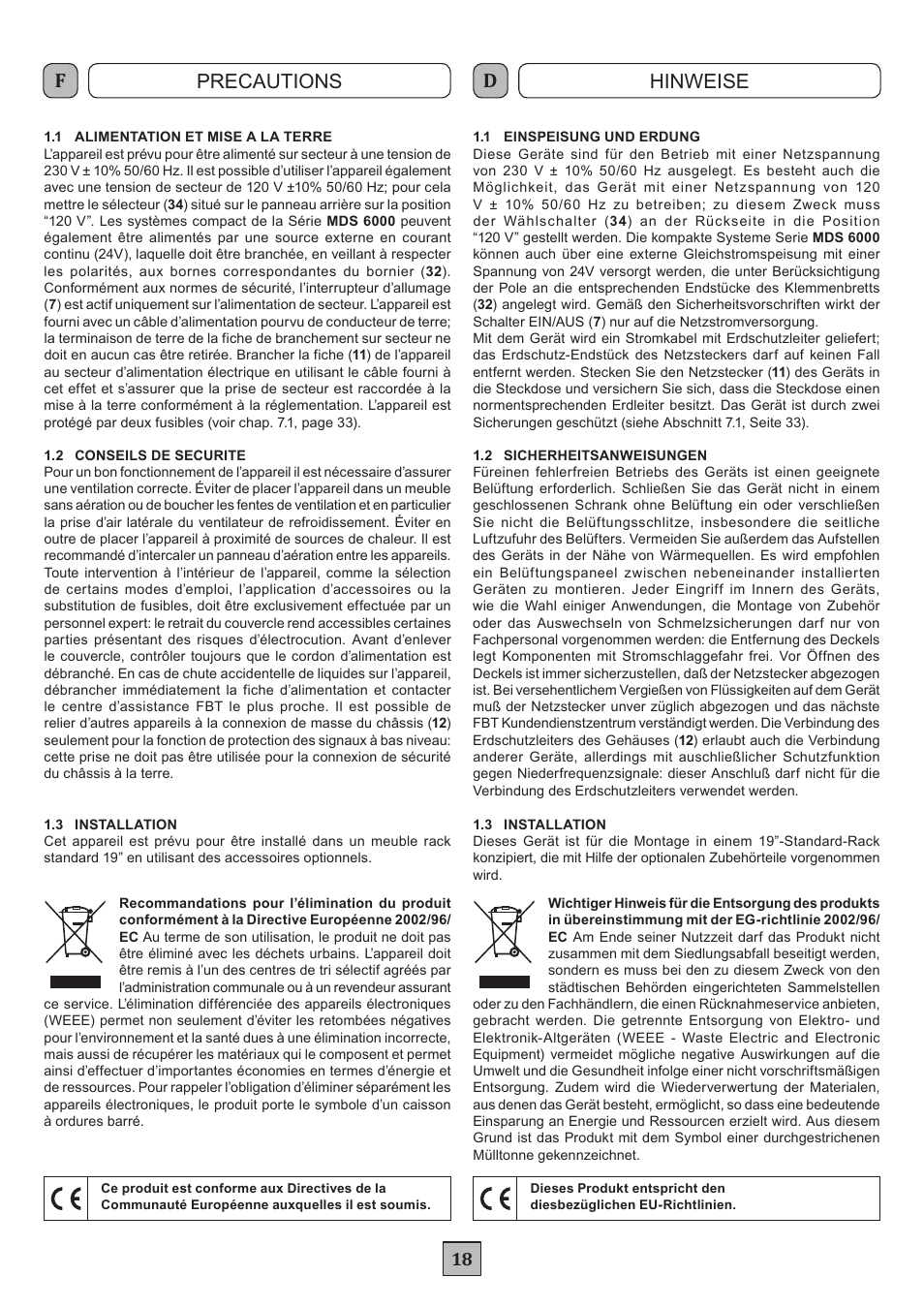 Precautions hinweise | FBT MDS 6240 User Manual | Page 21 / 40