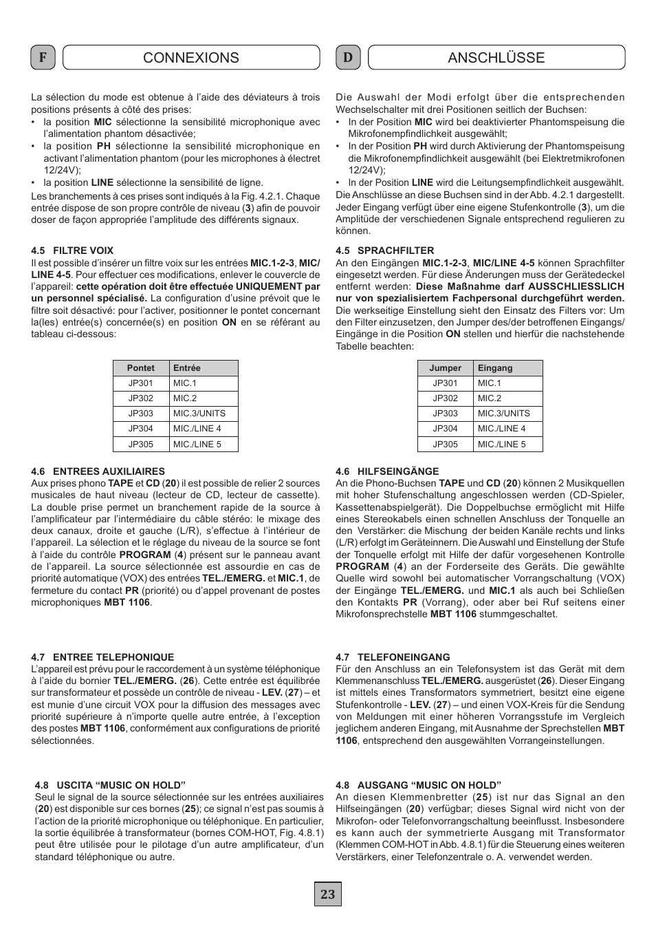 Connexions anschlüsse | FBT MDS 6240 User Manual | Page 26 / 40