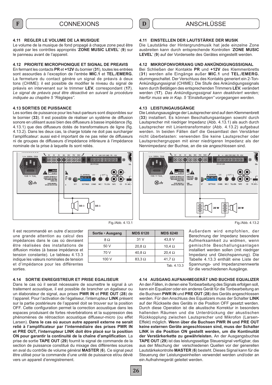 Connexions anschlüsse | FBT MDS 6240 User Manual | Page 29 / 40