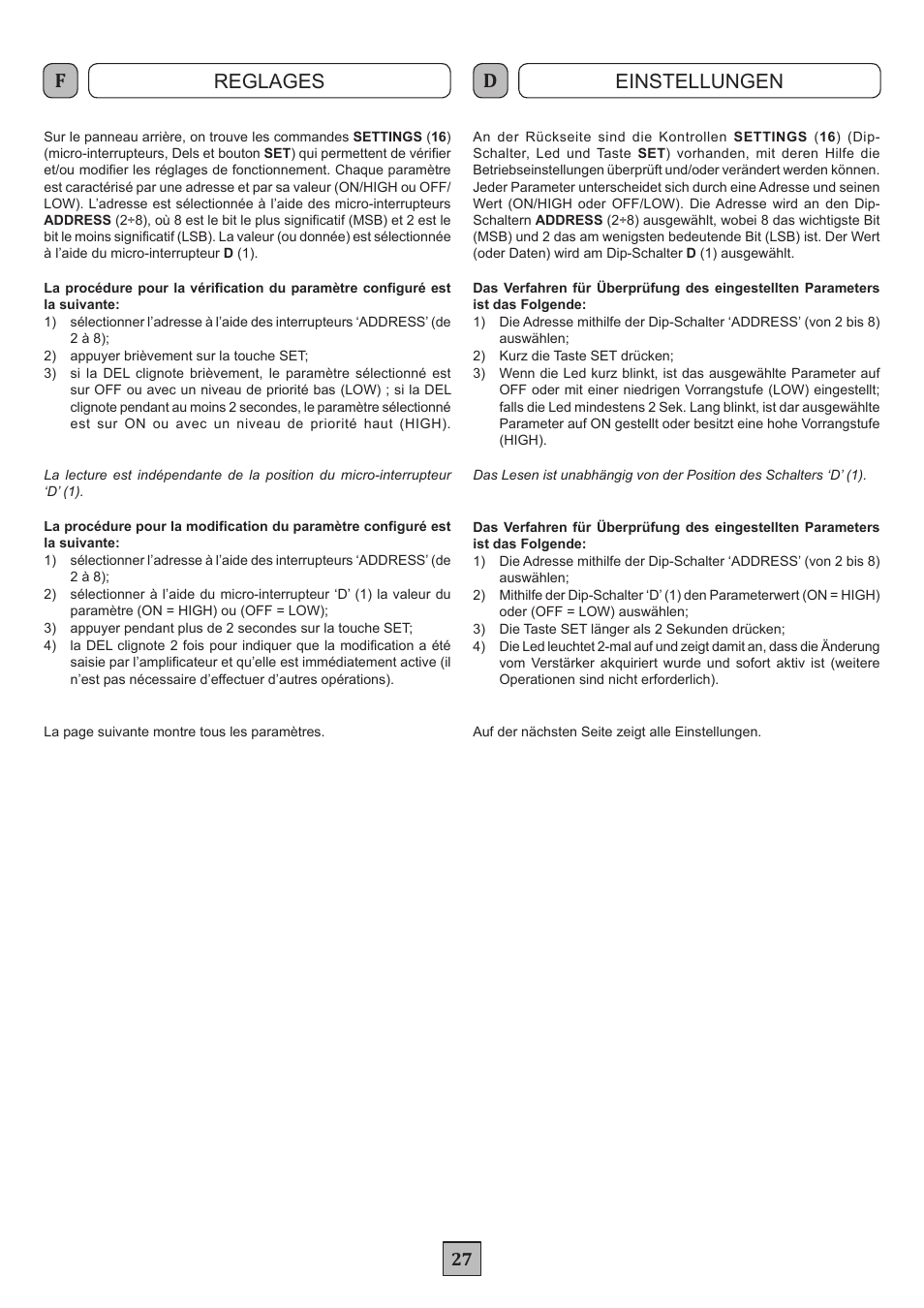 Reglages einstellungen | FBT MDS 6240 User Manual | Page 30 / 40