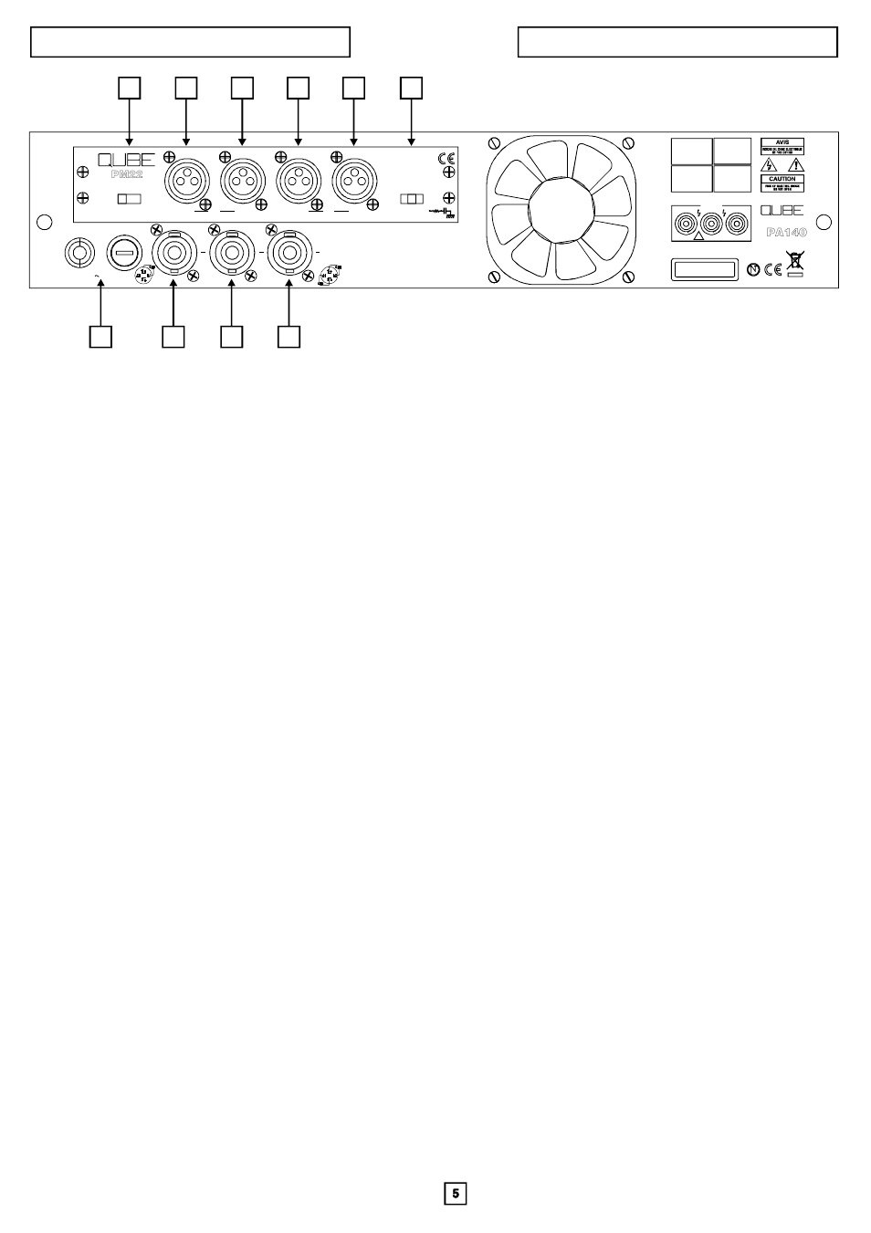 Rear panel features, Pa 140, Standard input module | FBT QUBE PA User Manual | Page 6 / 16