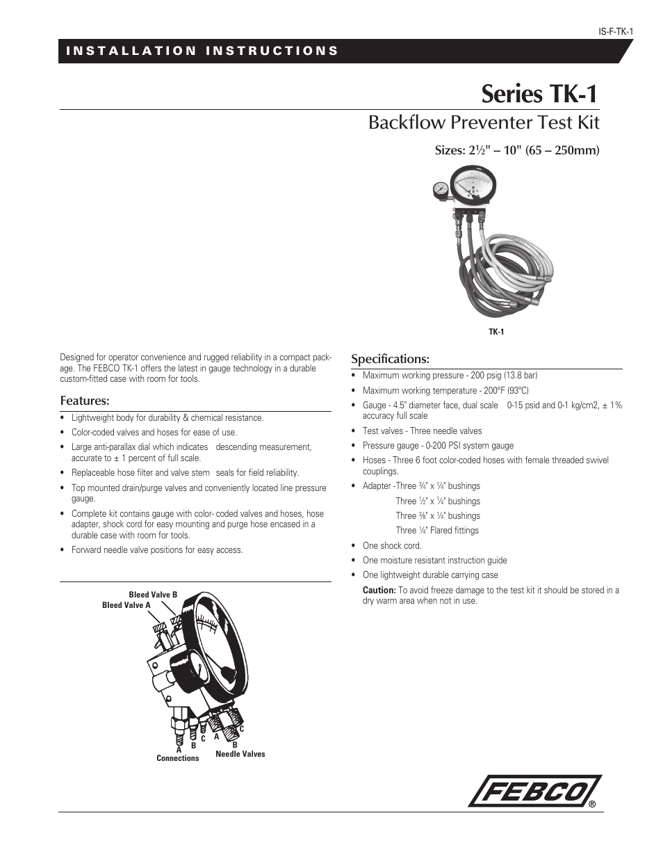 FEBCO TK-1 Backflow Preventer Test Kit User Manual | 4 pages