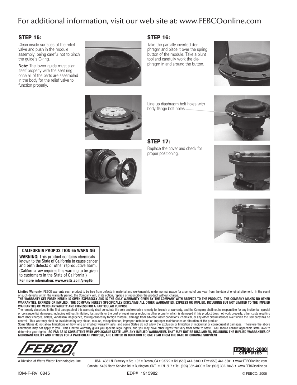 Step 15, Step 16, Step 17 | FEBCO 860 Reduced Pressure Zone Assemblies - Small Diameter User Manual | Page 4 / 4