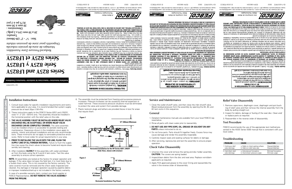 FEBCO 825Y Y Pattern Design Reduced Pressure Zone Assemblies User Manual | 2 pages