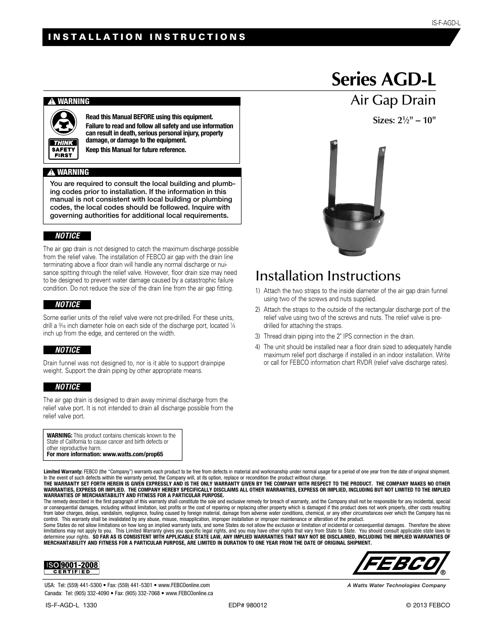 FEBCO AGD-L Air Gap Drains User Manual | 1 page