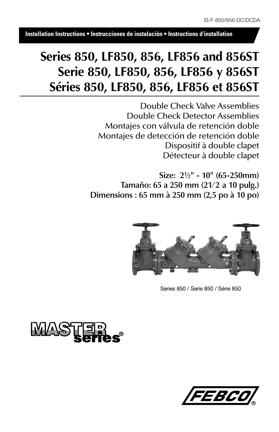 FEBCO 856ST MasterSeries In-Line Design Double Check Detector Assemblies User Manual | 12 pages
