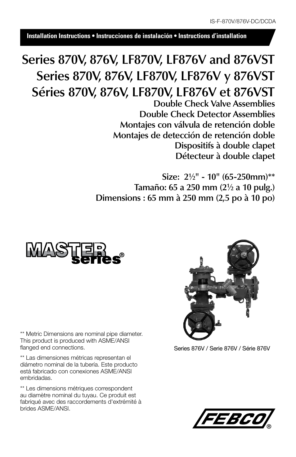 FEBCO 876VST Master Series Configurable Design Double Check Detector Assemblies User Manual | 12 pages