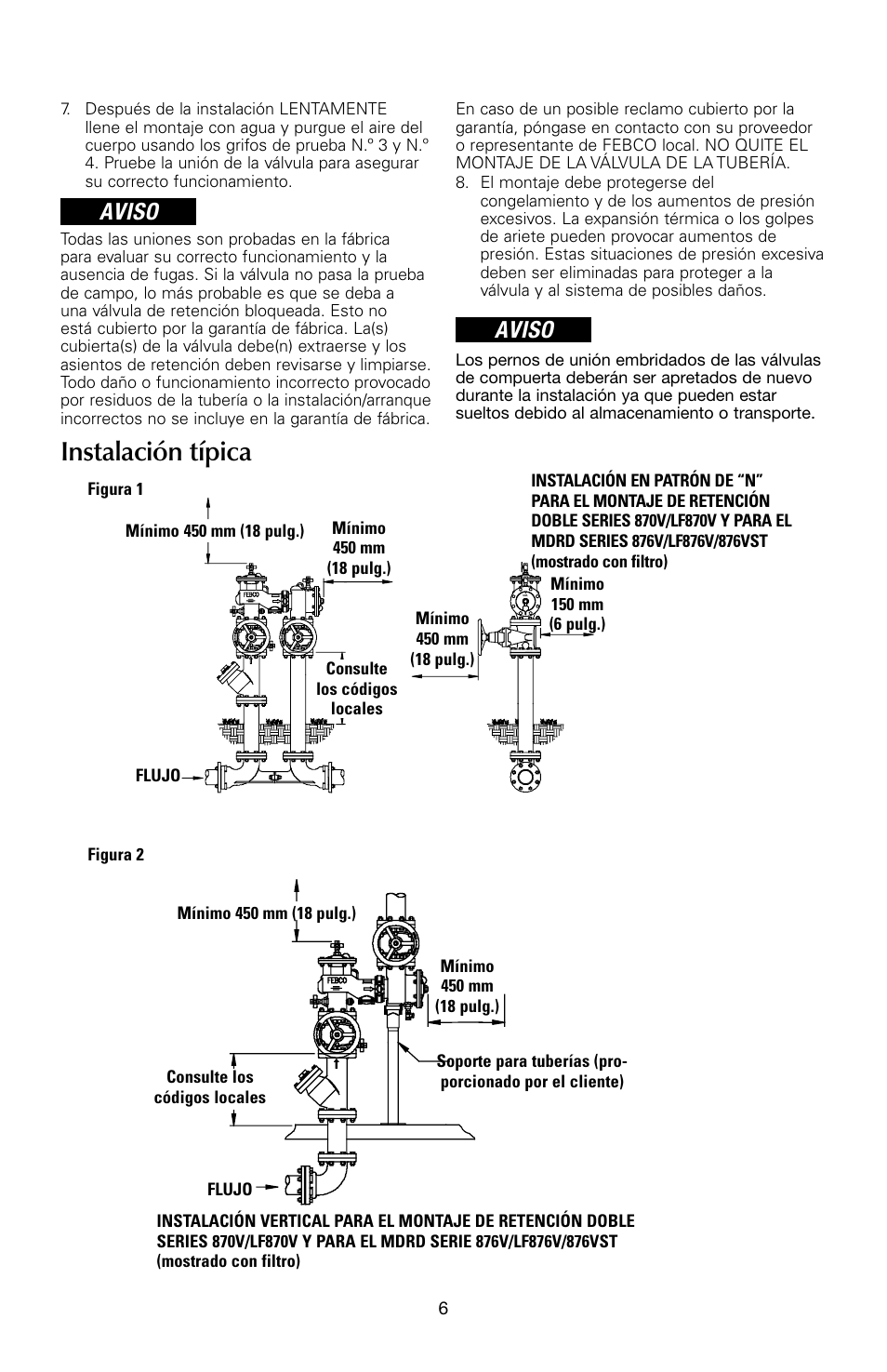 Instalación típica, Aviso | FEBCO 876VST Master Series Configurable Design Double Check Detector Assemblies User Manual | Page 6 / 12