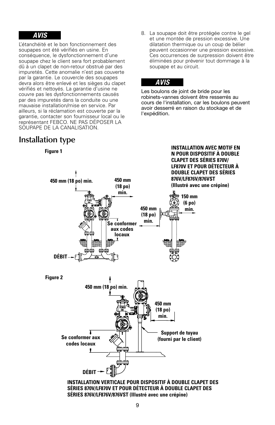 Installation type, Avis | FEBCO 876VST Master Series Configurable Design Double Check Detector Assemblies User Manual | Page 9 / 12