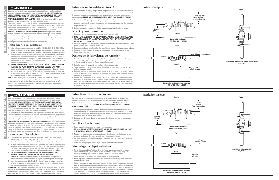 Instrucciones en español instructions en français, Instructions d’installation, Entretien et maintenance | Démontage du clapet antiretour, Instrucciones de instalación, Servicio y mantenimiento, Desarmado de las válvulas de retención | FEBCO 850U Double Check Valve Assemblies with Union End Ball Valves User Manual | Page 2 / 2