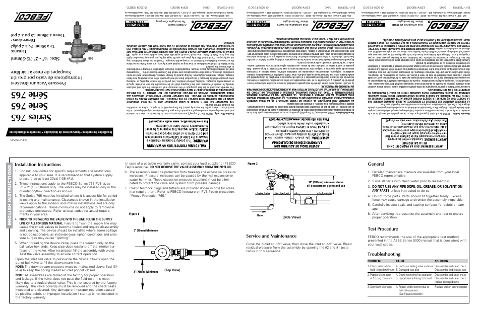 FEBCO 765 Pressure Vacuum Breakers User Manual | 2 pages