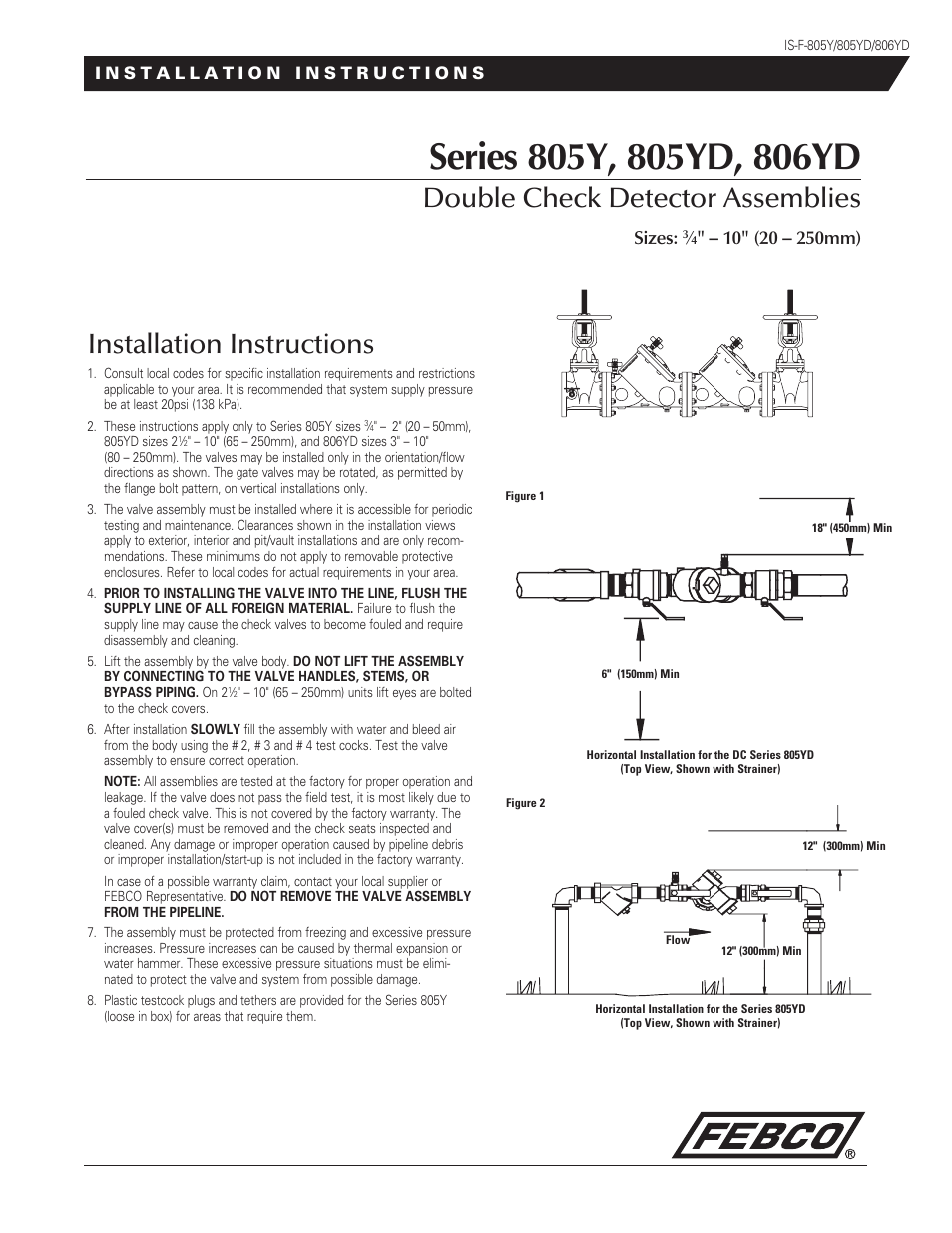 FEBCO 805YD DuraCheck In-Line Design Double Check Valve Assemblies User Manual | 2 pages