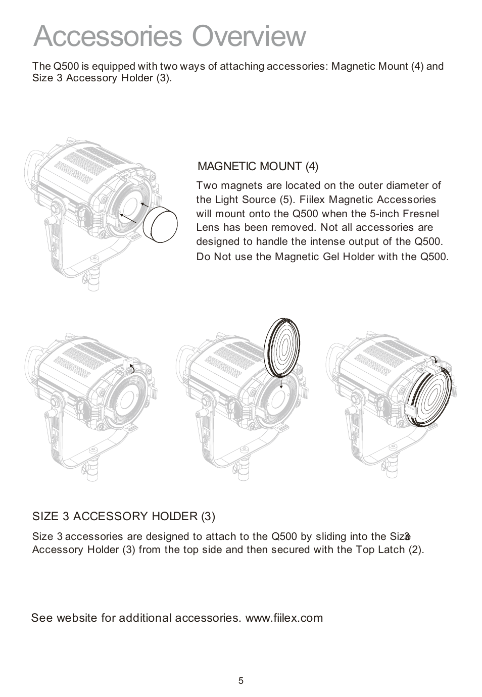Accessories overview | Fiilex Q500 User Manual | Page 7 / 10