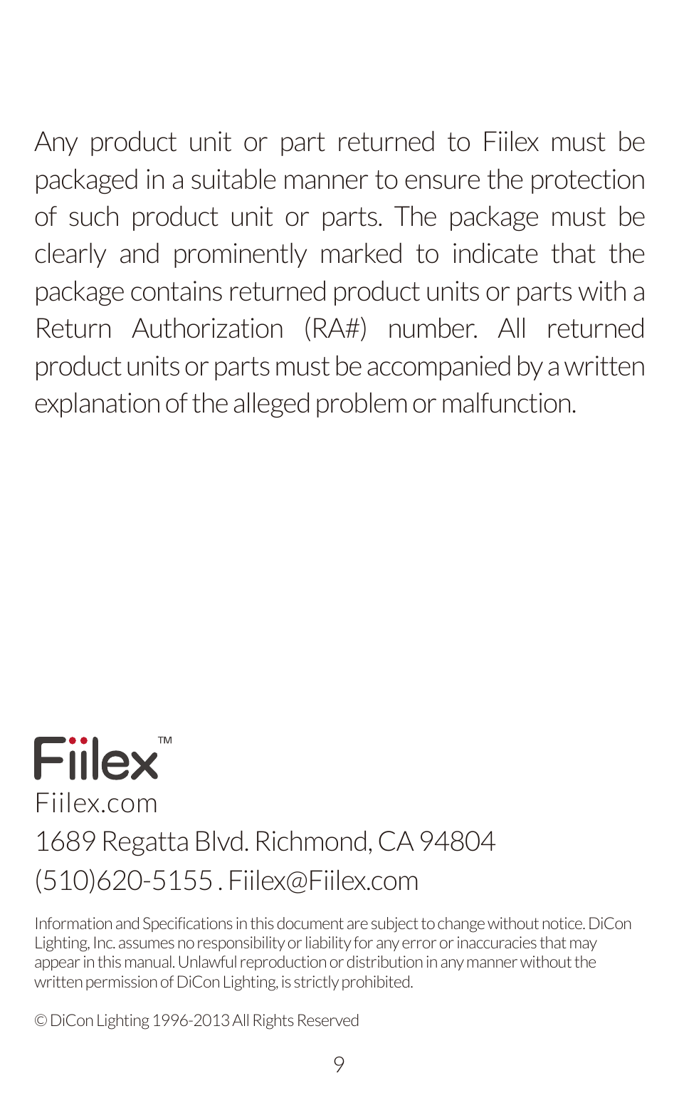 Fiilex P100 User Manual | Page 11 / 12