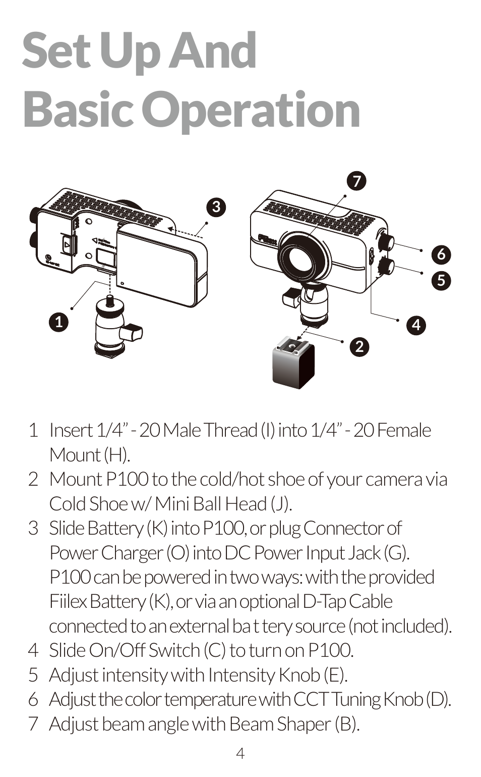 Set up and basic operation | Fiilex P100 User Manual | Page 6 / 12