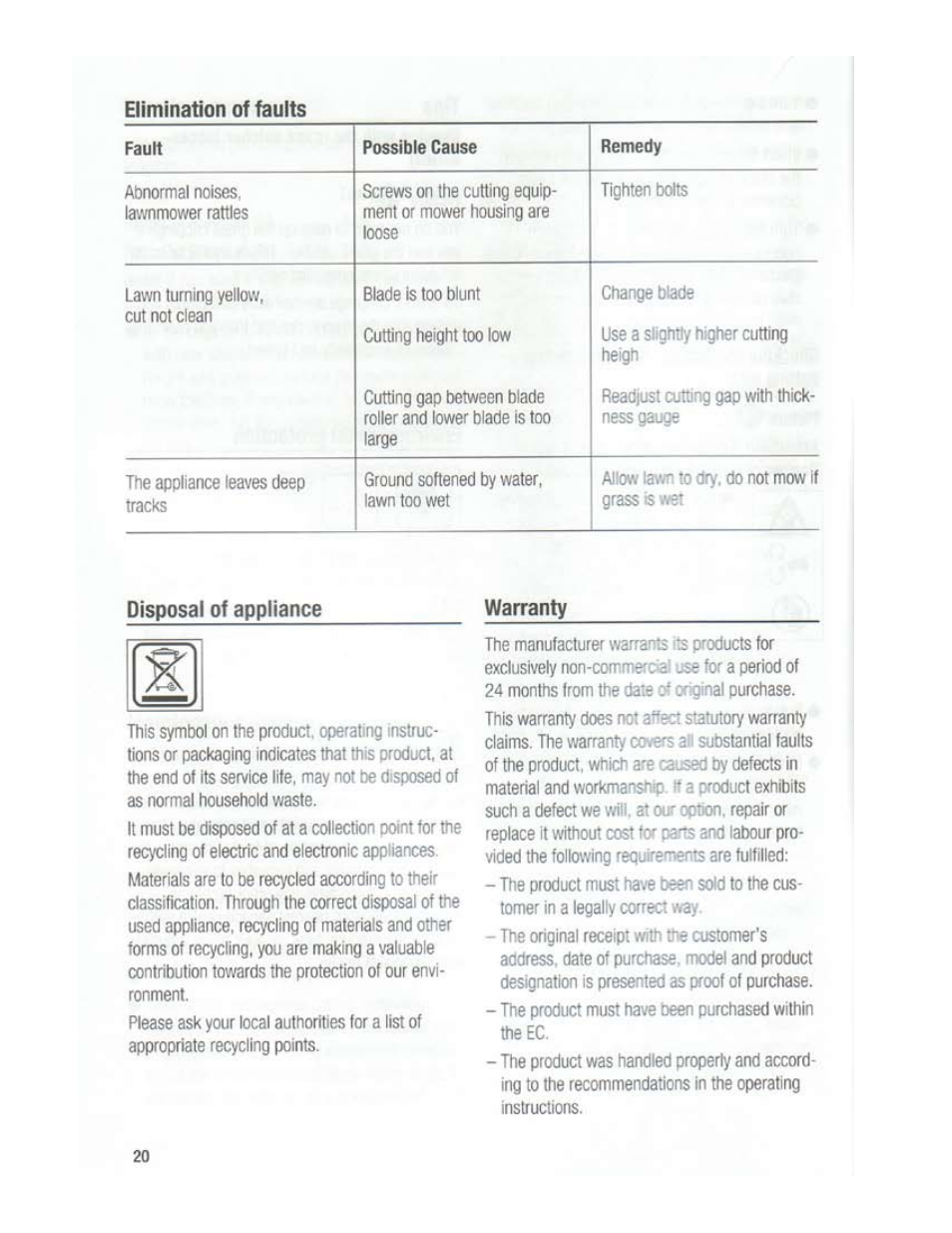Elimination of faults, Disposal of appliance warranty | Brill Razorcut Premium 38 User Manual | Page 10 / 11
