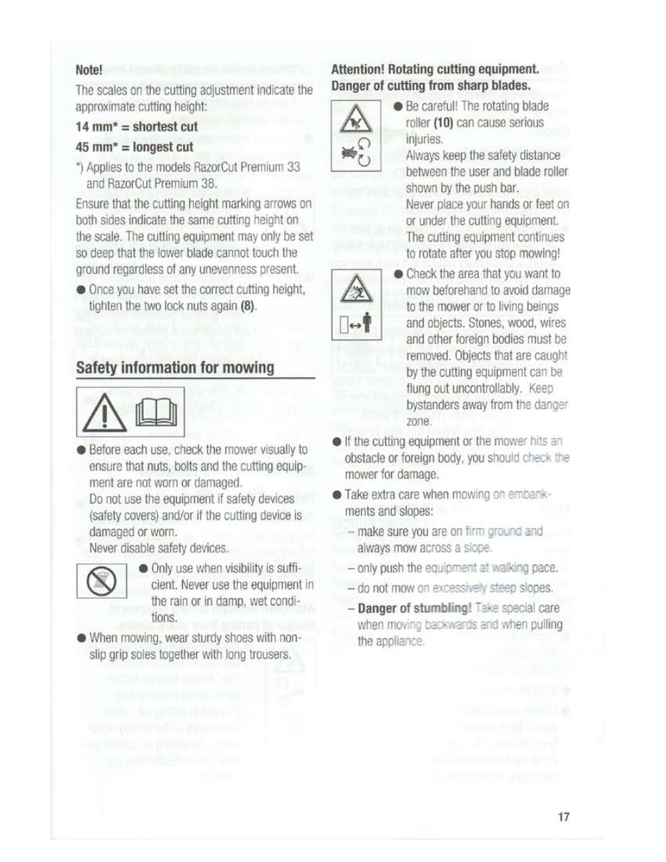 Safety information for mowing | Brill Razorcut Premium 38 User Manual | Page 7 / 11
