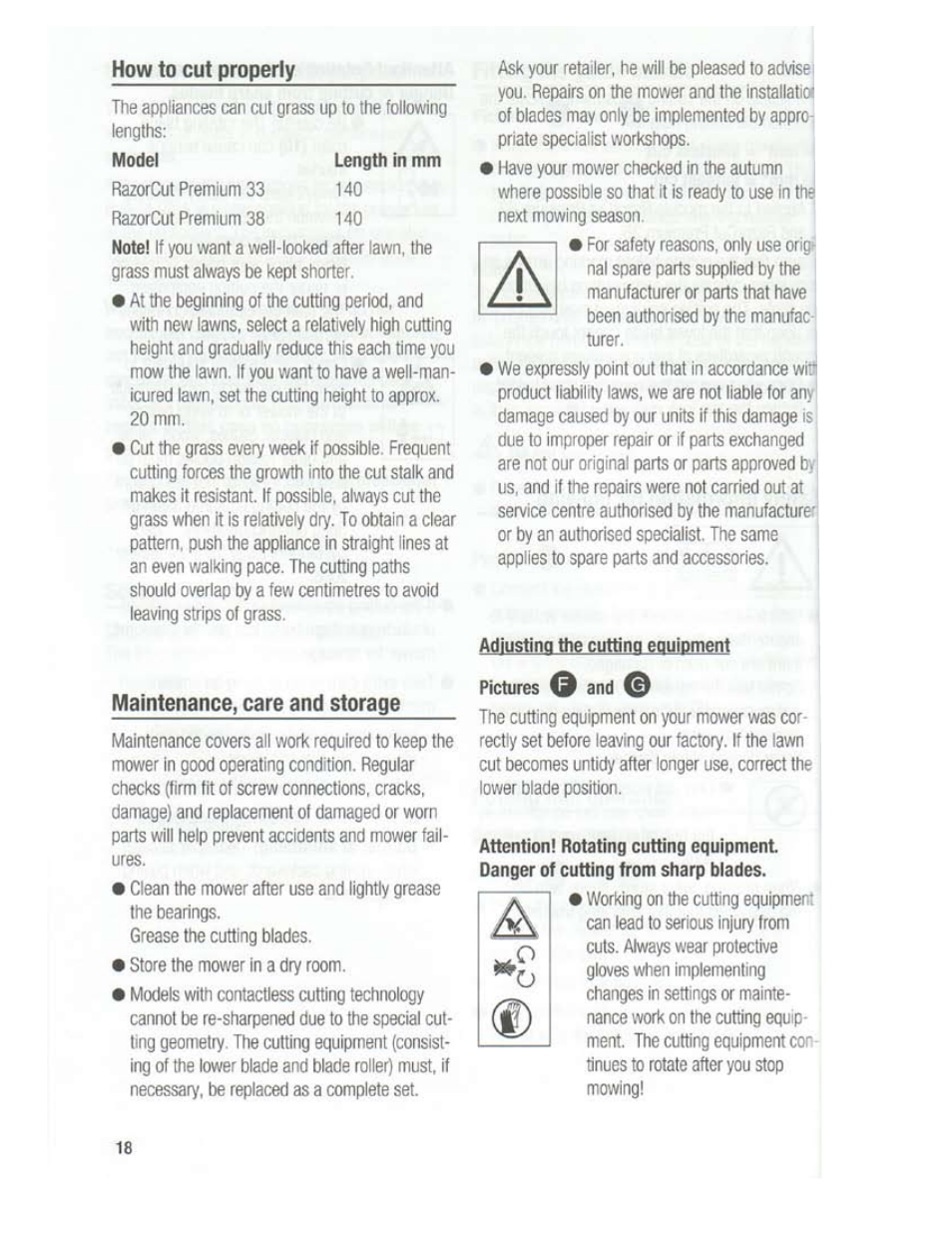 How to cut properly, Maintenance, care and storage | Brill Razorcut Premium 38 User Manual | Page 8 / 11