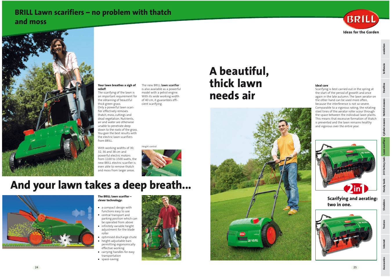 And your lawn takes a deep breath, A beautiful, thick lawn needs air, Scarifying and aerating: two in one | Brill Ideas 42 Series User Manual | Page 13 / 22