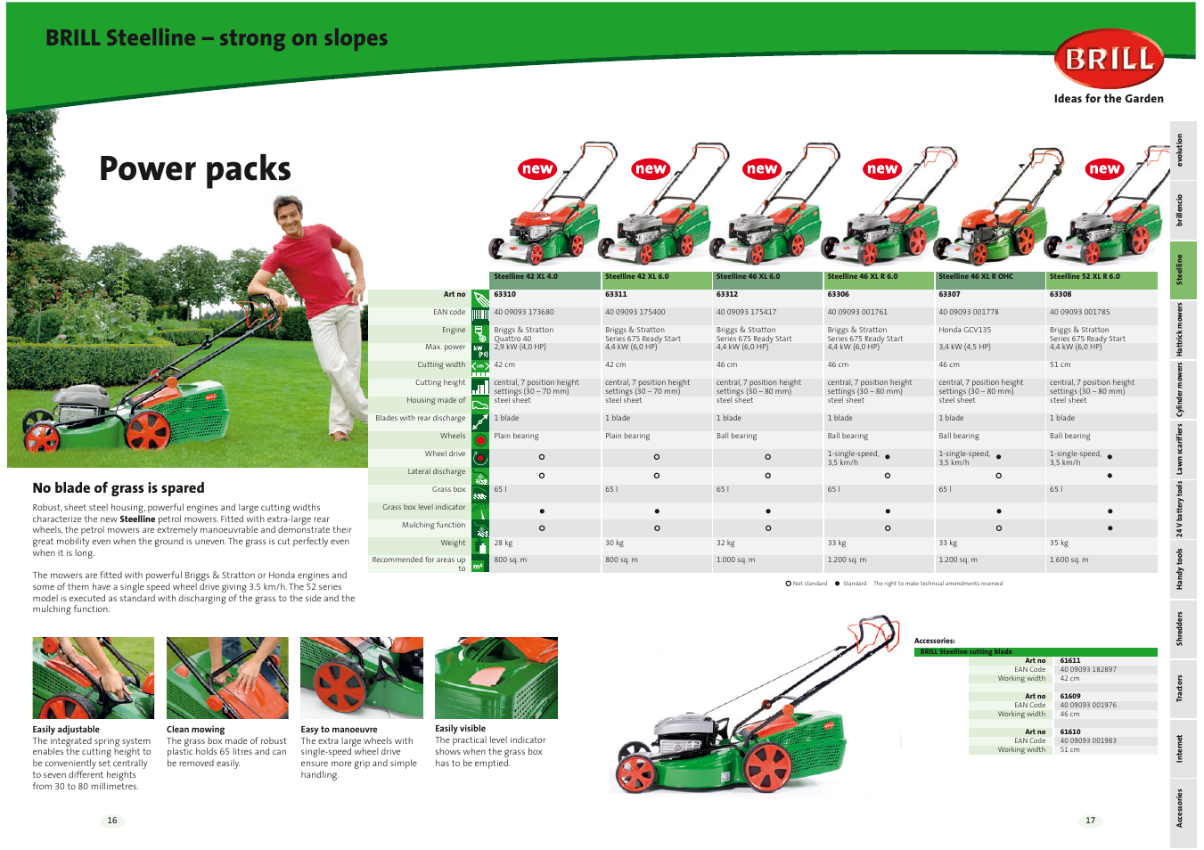 Power packs, Brill steelline – strong on slopes, No blade of grass is spared | Brill Ideas 42 Series User Manual | Page 9 / 22